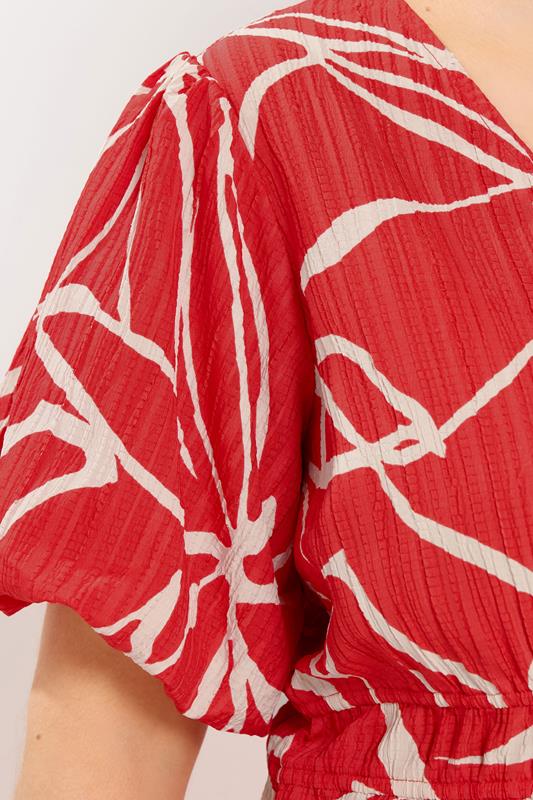 Red Floral Print Puff Sleeve Top detail 3
