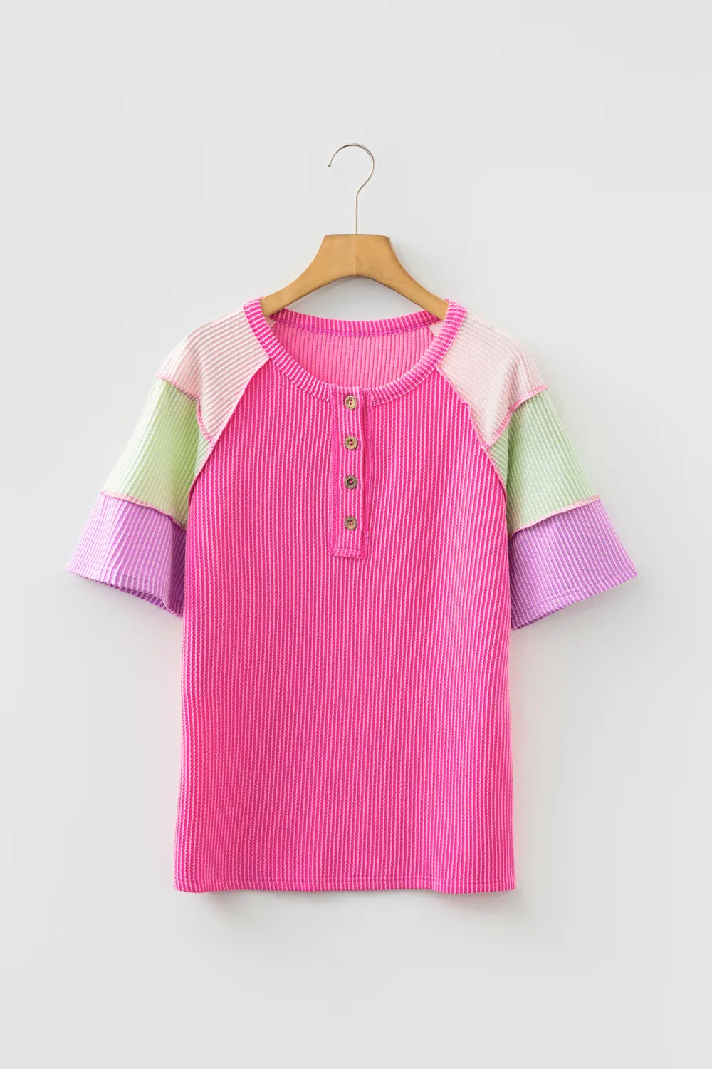 Bright Pink Twisted Ribbed Block Tee