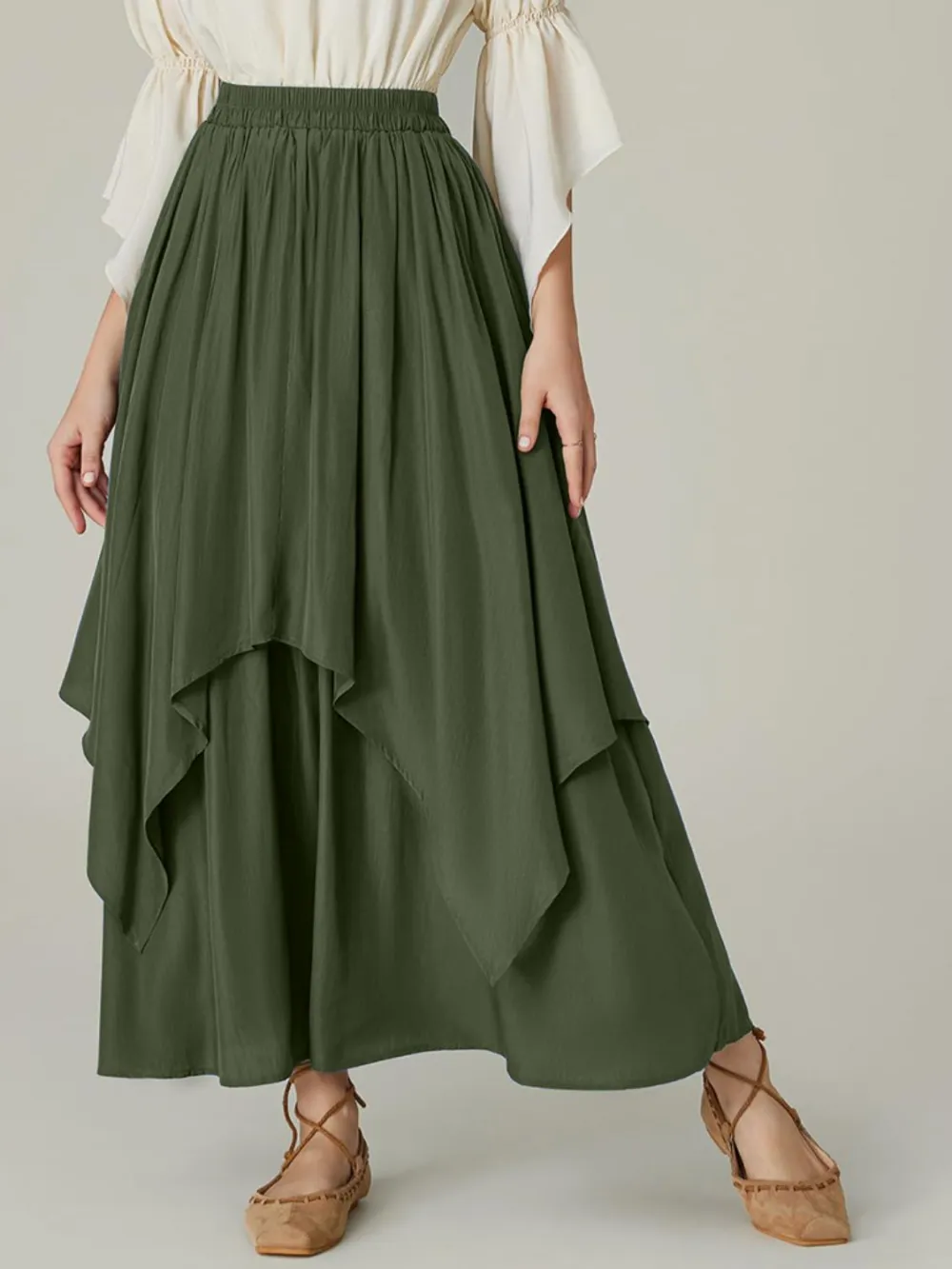 Smocked Waist Band Ruched Skirt