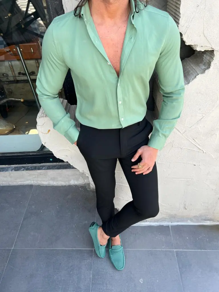 Refined Button Collar Slim Fit Cotton Casual Shirt