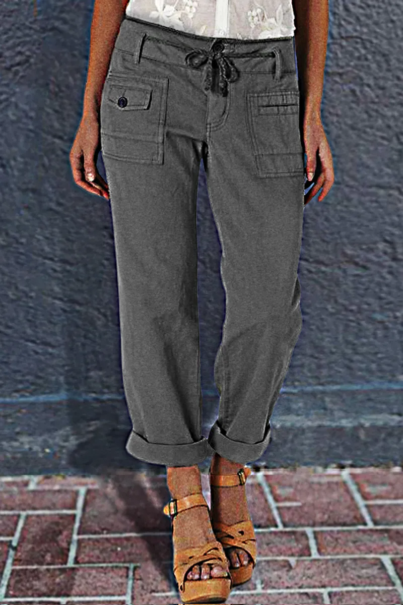 Drawstring Waist Flap Pocket Cargo Jeans