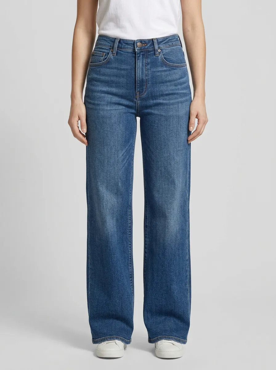 Women's Five-Pocket Straight-Cut Wide-Leg Stretch Jeans