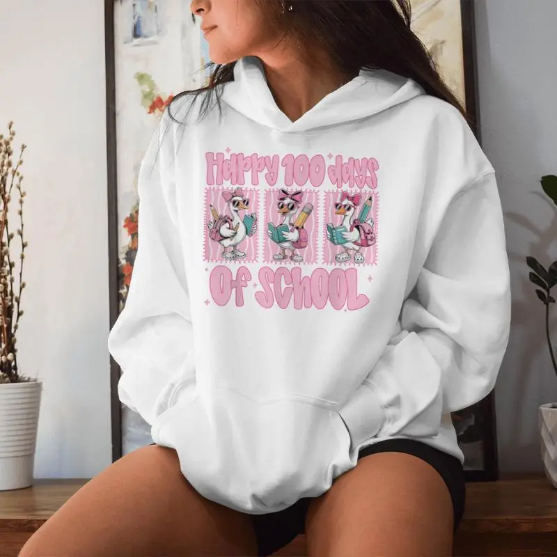 Happy 100 Days Of School Goose Teacher 100 Days Of School Women Hoodie