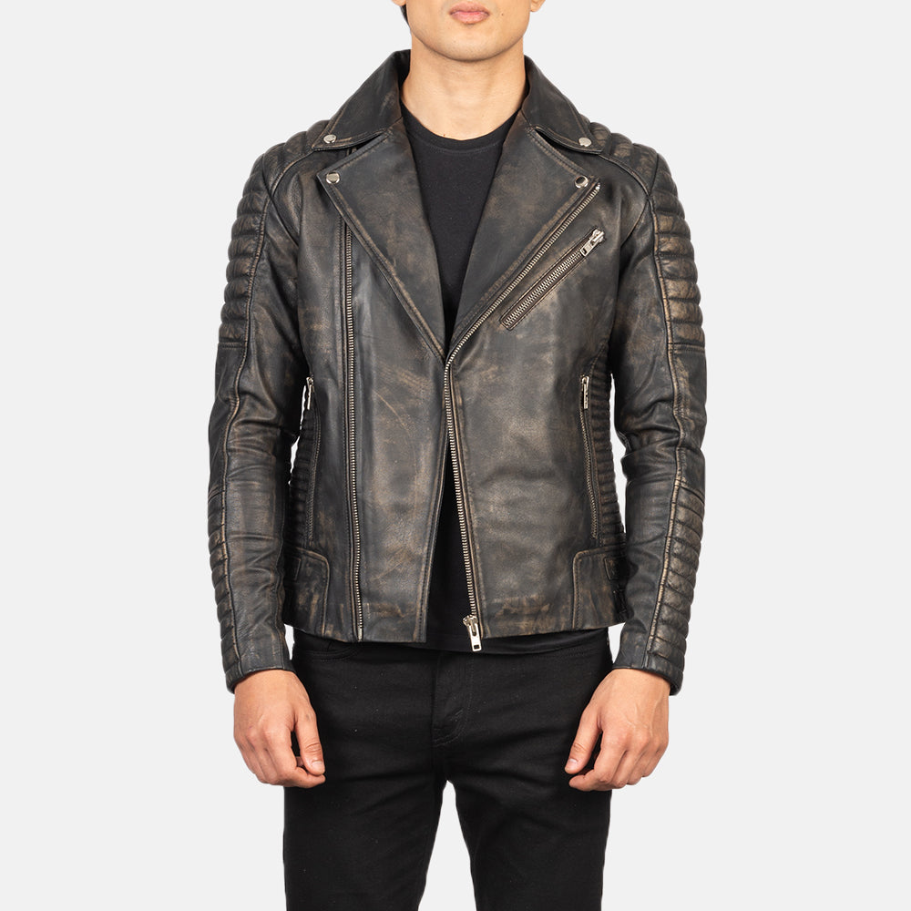 Men's Biker Leather Distressed Jacket