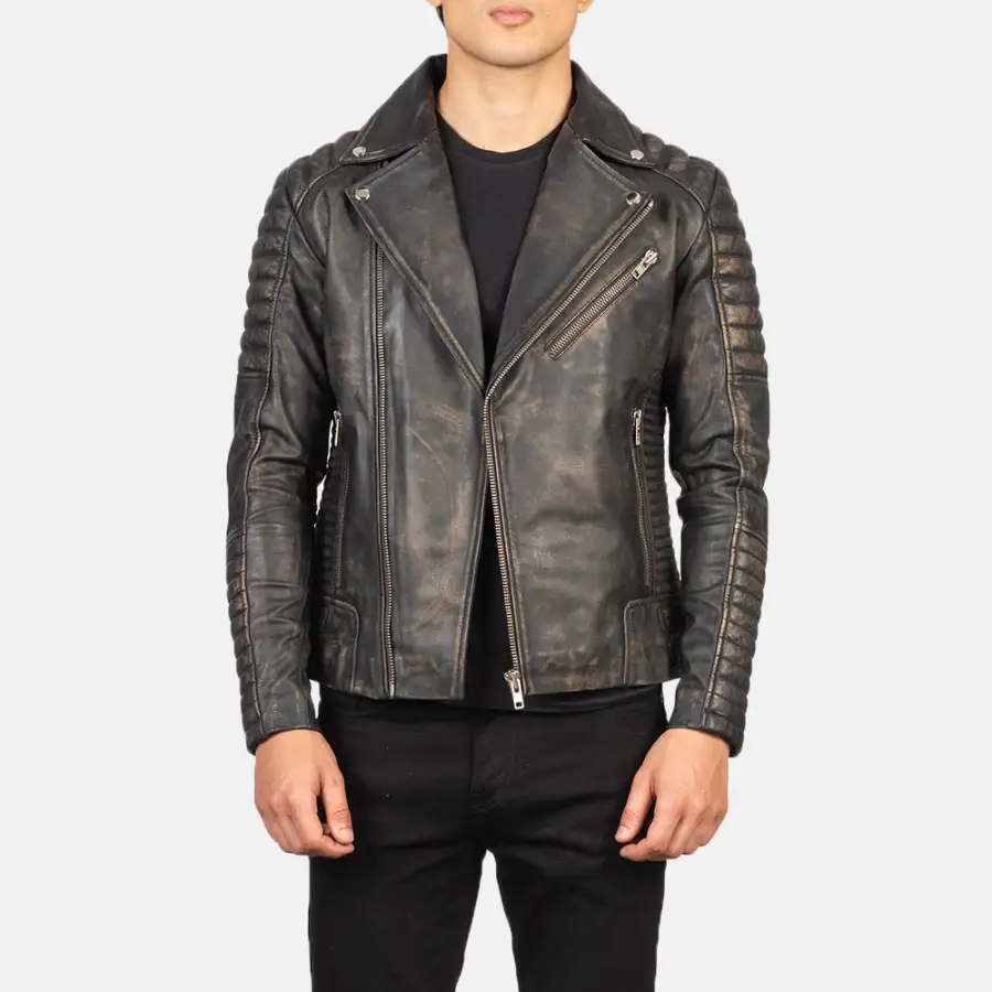 Men's Biker Leather Distressed Jacket