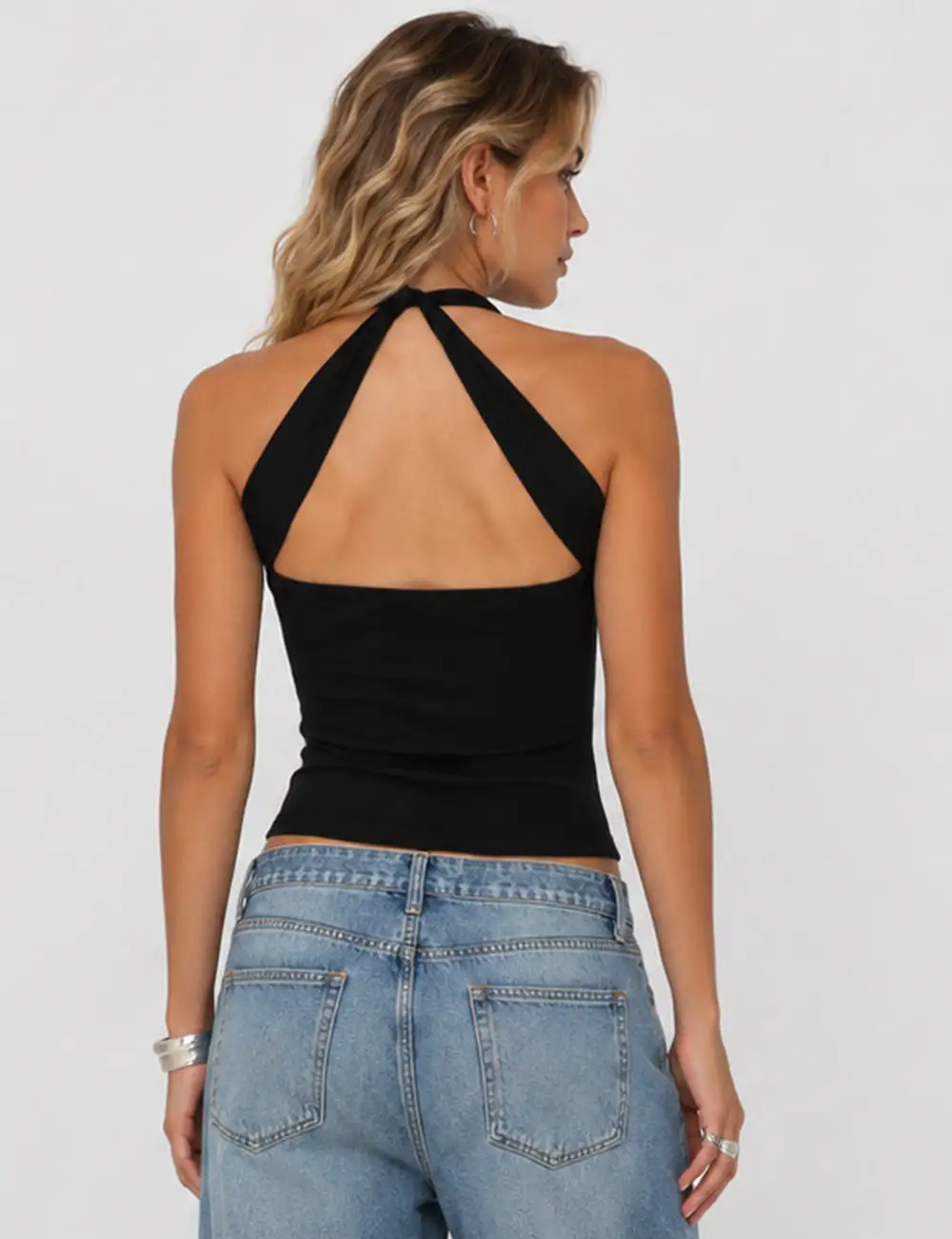 Chic Metal Stud Halter Neck Sleeveless Top