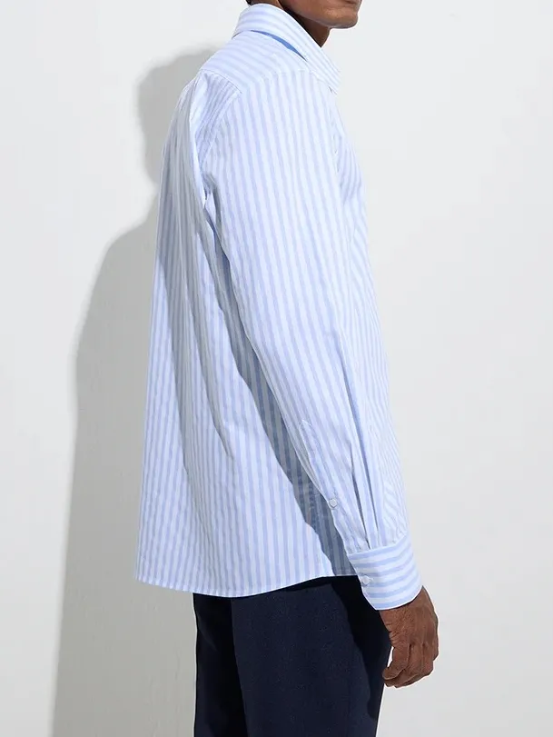 Man's Formals Blue Stripe Printed Skinny Cotton Shirt