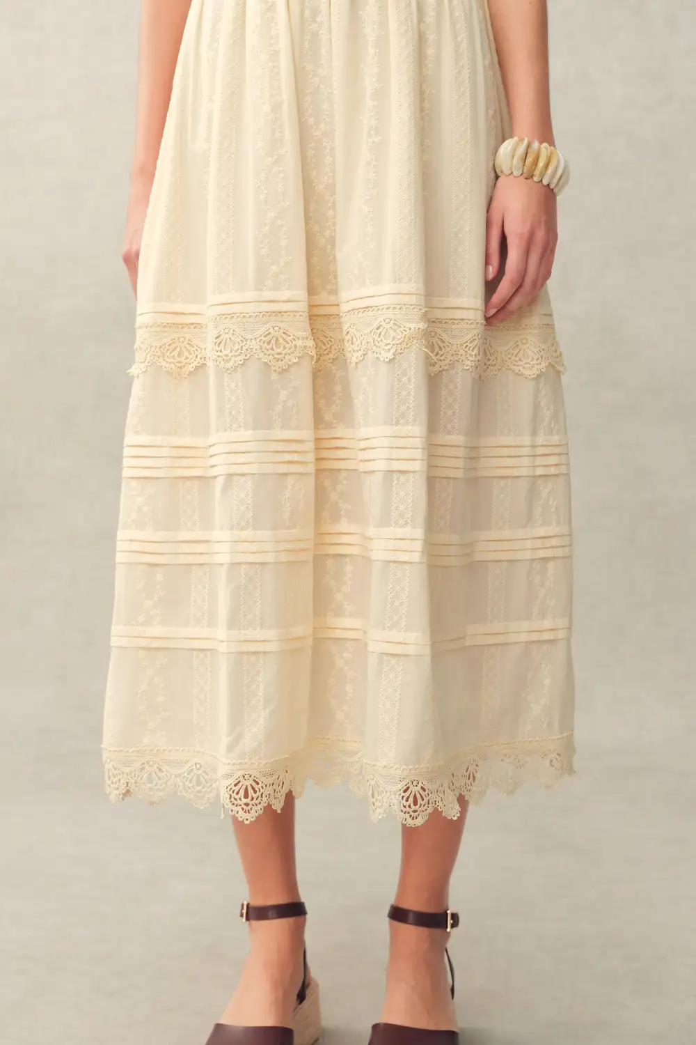 Sleeveless Lace Embroidered Cotton Jacquard Midi Dress