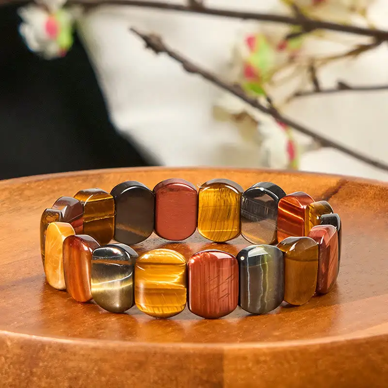 Natural Colored Tiger Eye Oval Beads Bracelet