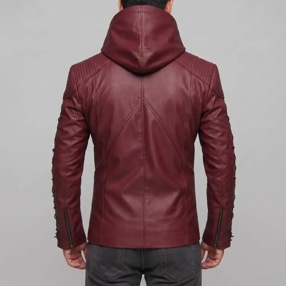 Refined Leather Biker Hooded Multi Pocket Jacket