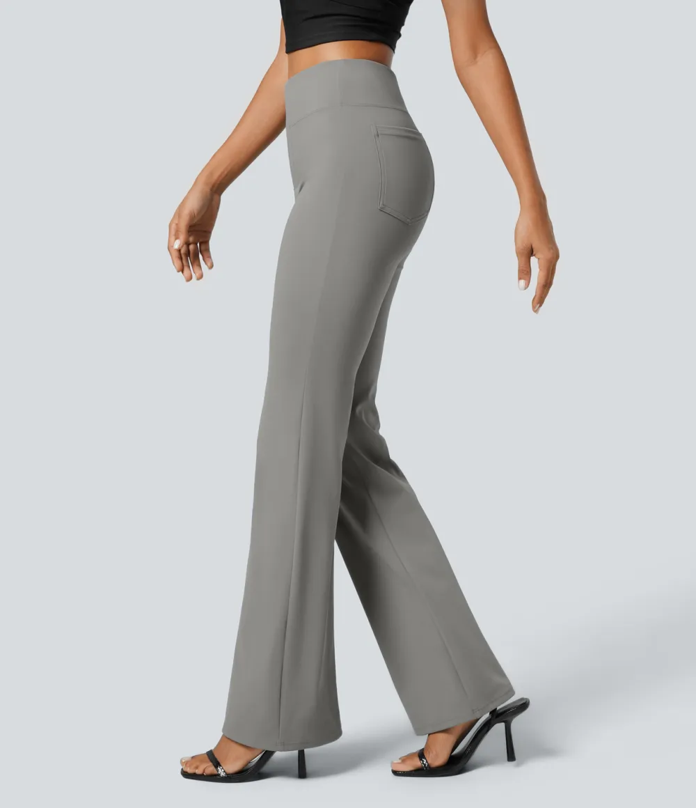  High Waisted Back Side Pocket Slight Flare Work Pants