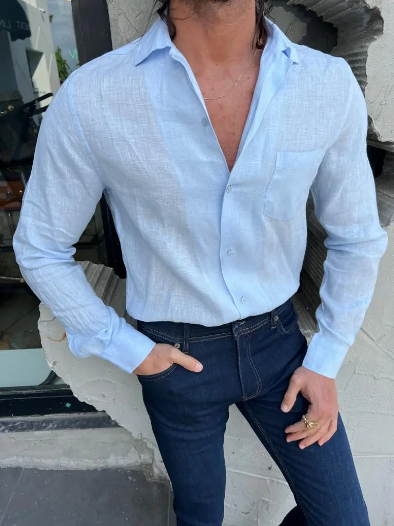 Classic Button Collar Slim Fit Cotton Casual Shirt