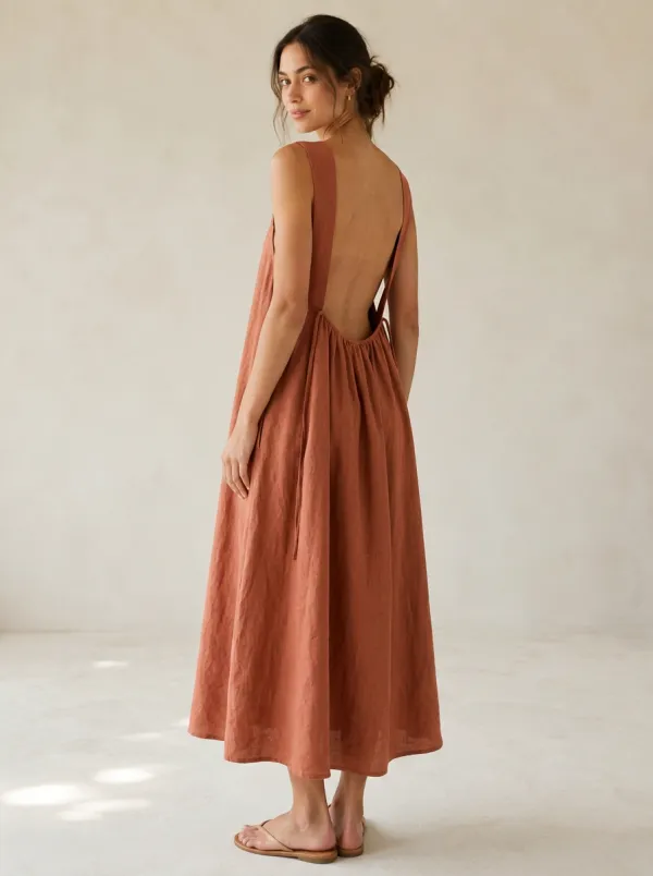 Women's Fresh Casual Linen Backless Dress