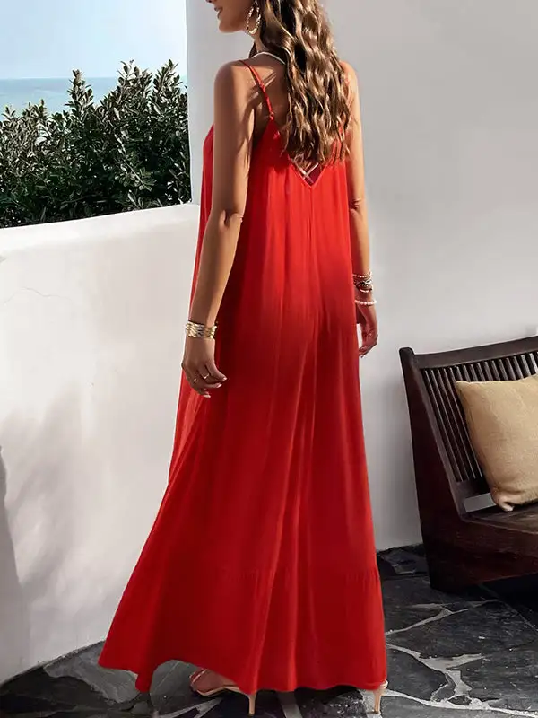 Joint Pleated Sleeveless Neck Maxi Dress