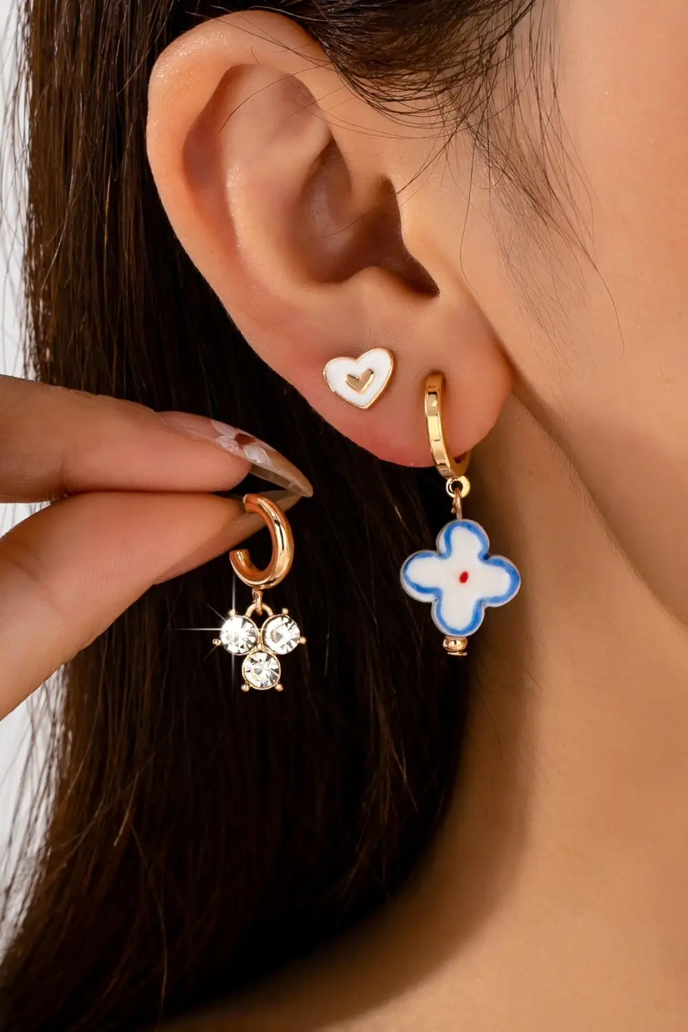 Heart Crystal Cluster Huggie Floral