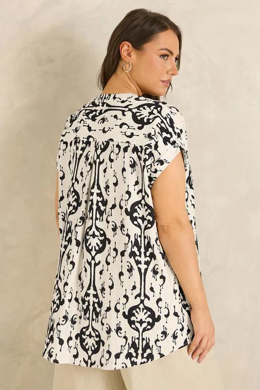 White Abstract Print Short Sleeve Blouse detail 3