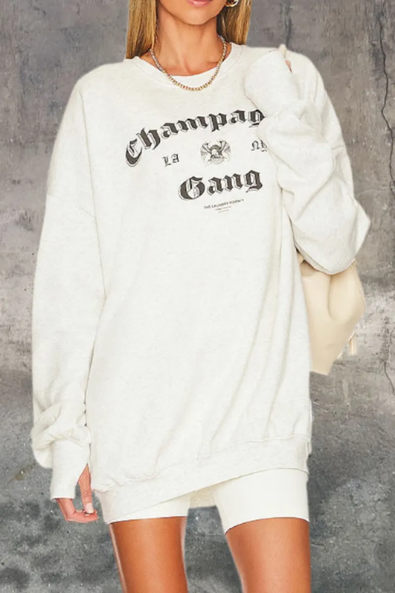 White Round Neck Classic Minimalist Breathable Loose Hoodie
