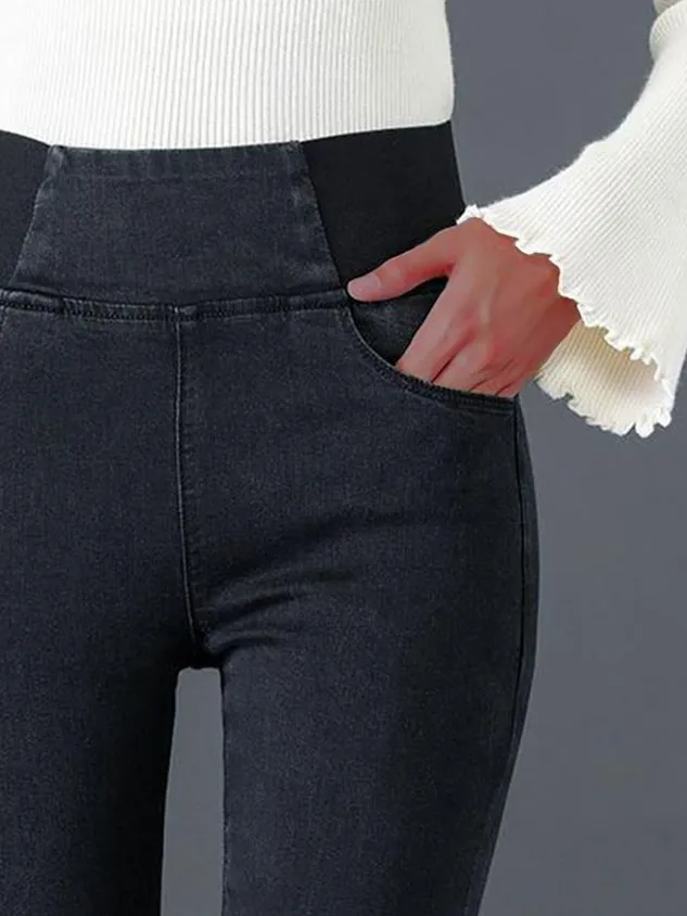 Women's Elasticity Waist Stretchy Loose Plain Denim Jeans