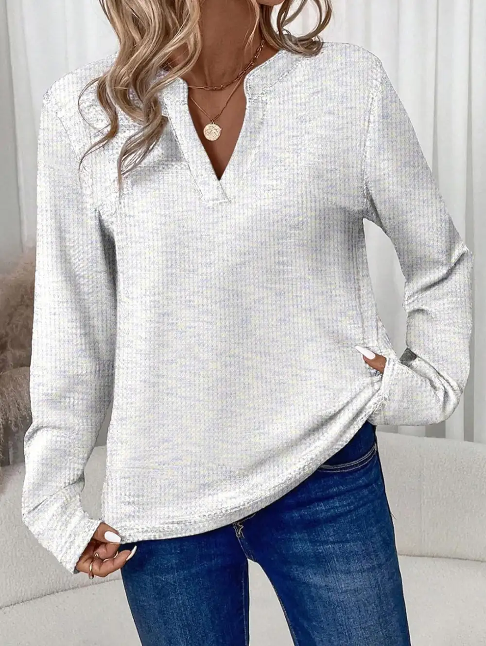 V Neck Pullover Long Sleeve Tee