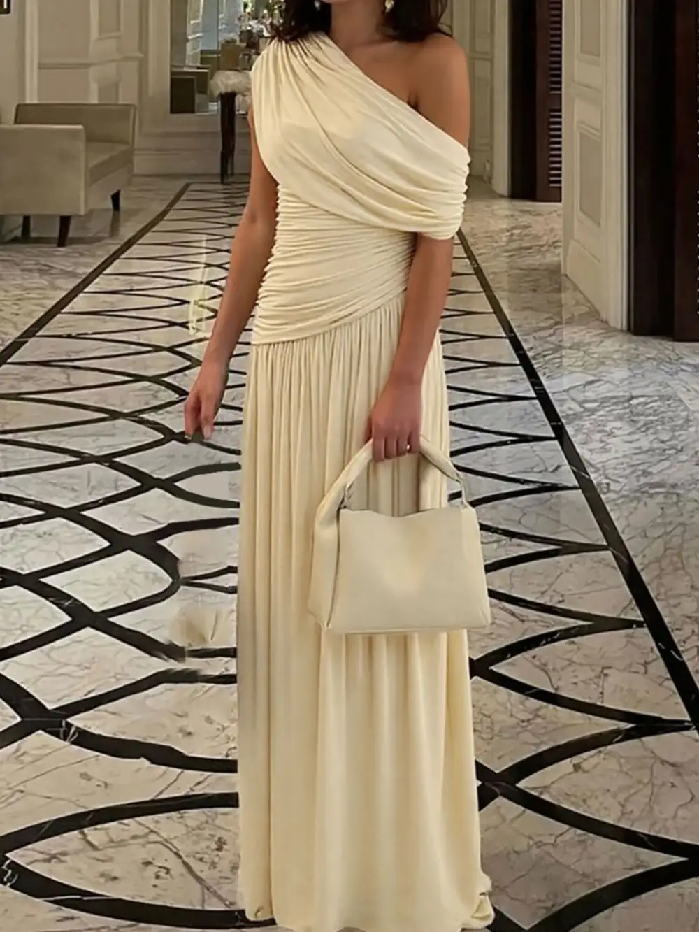 Gathered Detail Ruched Maxi Dress