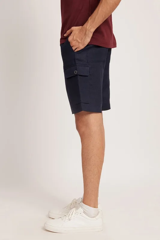Indigo Linen Cargo Shorts