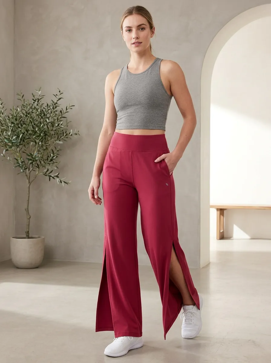 Women's Casual Motion Wide Leg Slit Training Pants