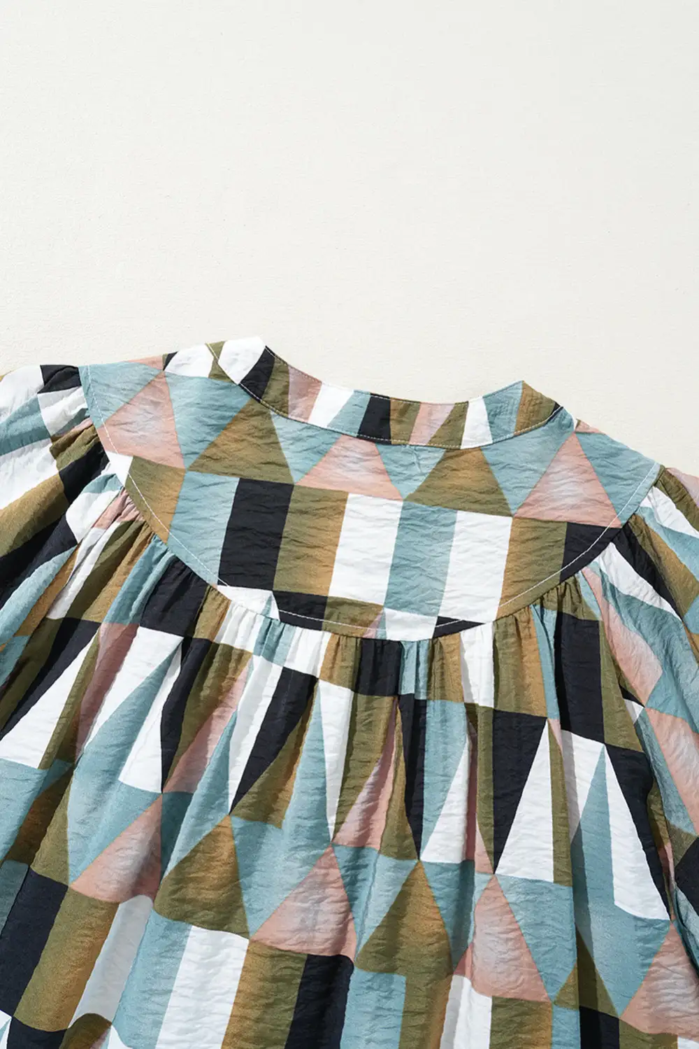 Geometric Print Plaid Relaxed Fit Shirt Blouse
