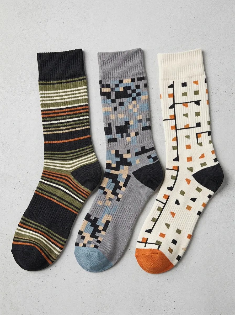 Pixel Geometric Striped Casual Sock Set