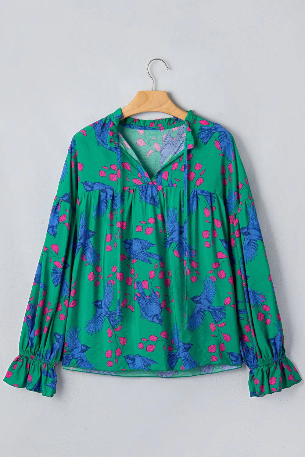 Women's Abstract Print V Neck Puff Sleeve Top