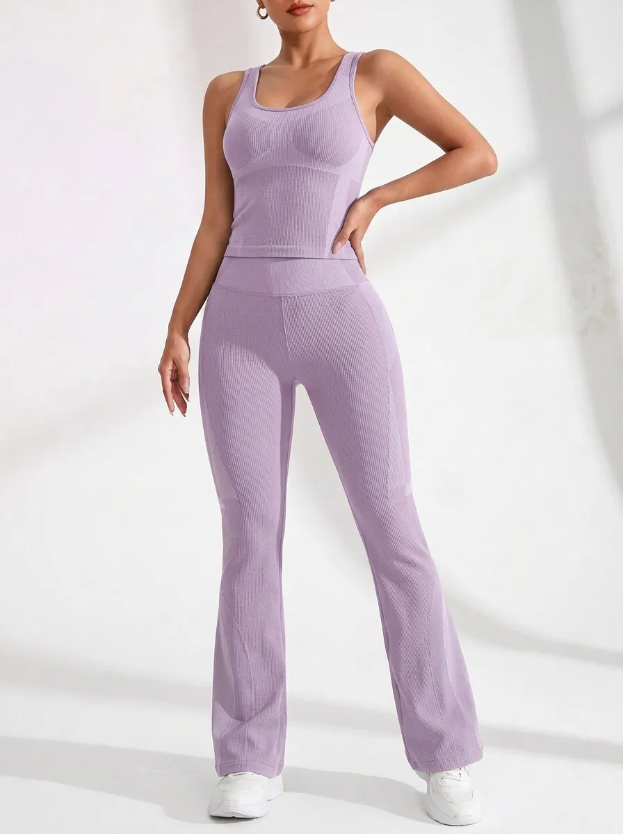 Paneled Strap Detail Flare Active Set