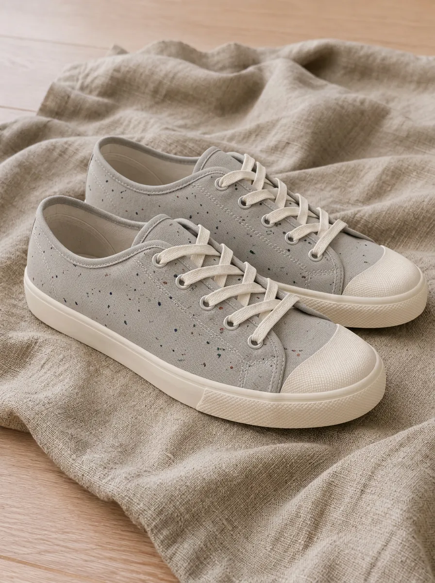 Men's Grey Speckled Pattern Printed Canvas Shoes