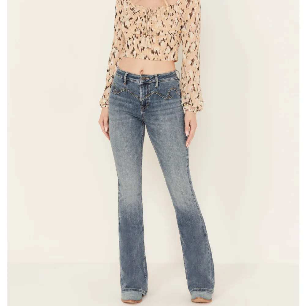 High Rise Bootcut Studded Yoke Detail Jeans