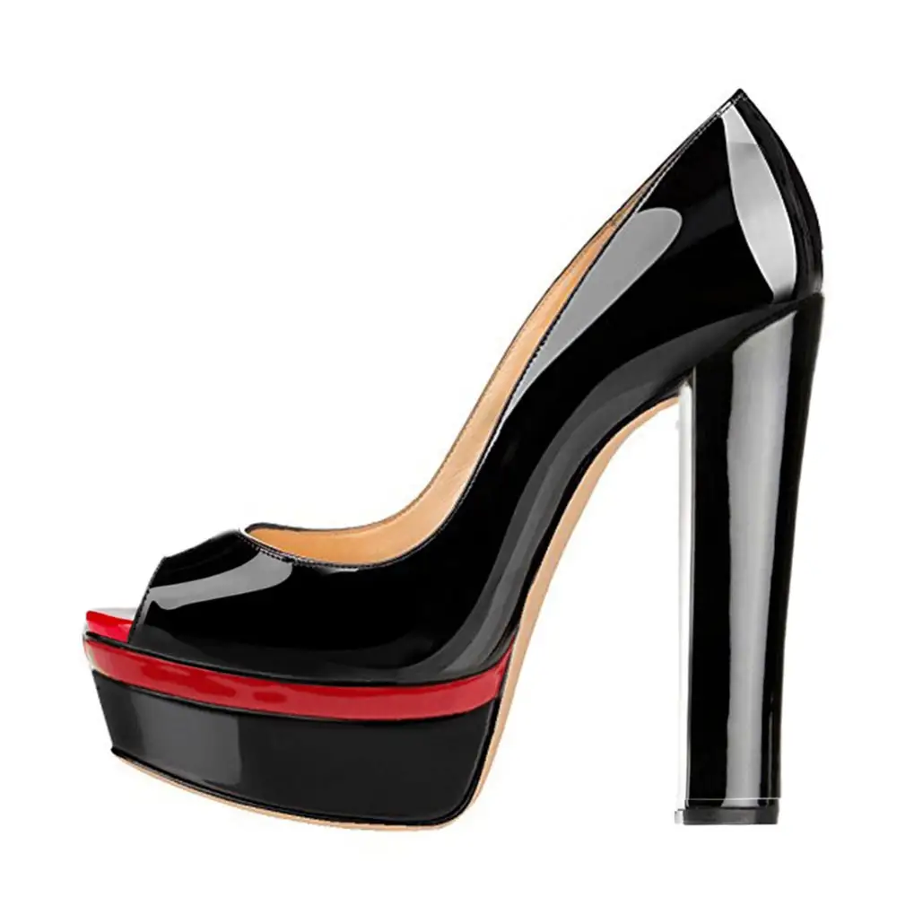 Peep Toe Double Platform Chunky Heel Pumps