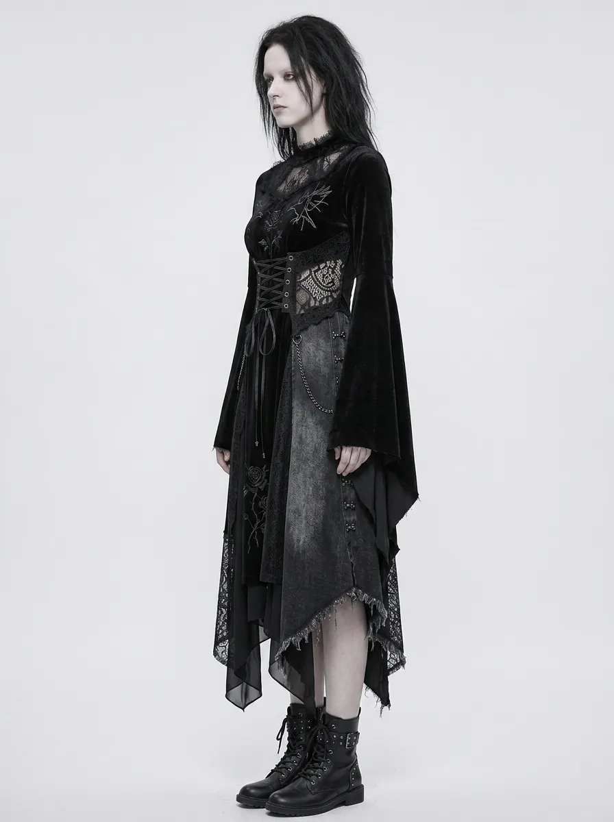 Women's Gothic Rose Lace Bell Sleeve Printed Top