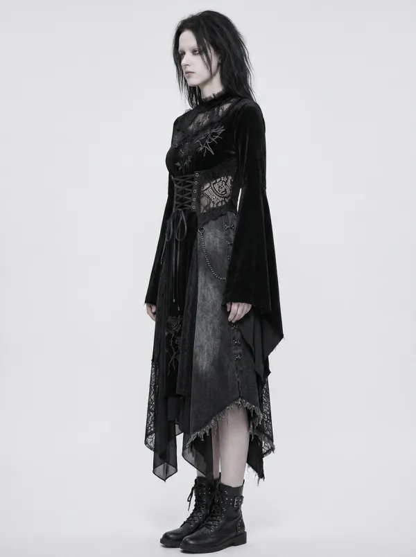 Women's Gothic Rose Lace Bell Sleeve Printed Top
