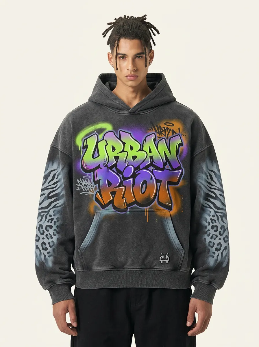 Unisex Urban Riot Graffiti Animal Print Graphic Hoodie