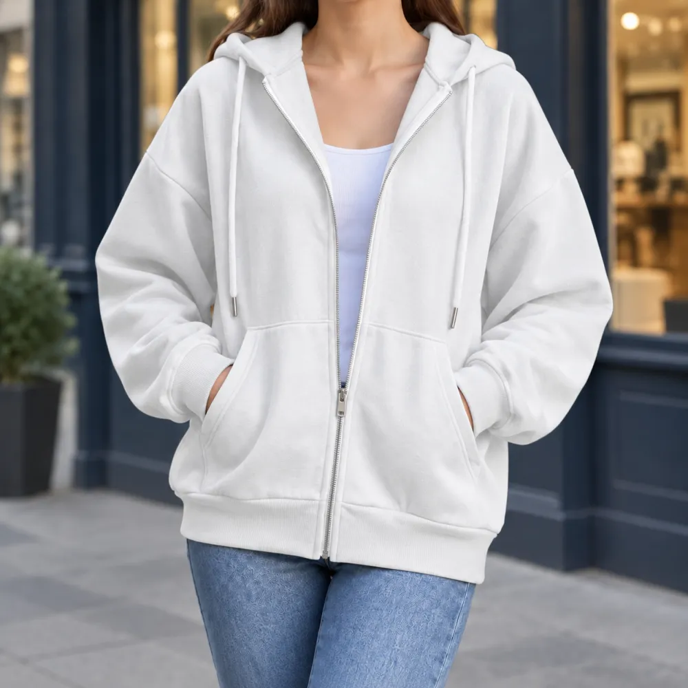 Relaxed Zip-Front Polished Hoodie