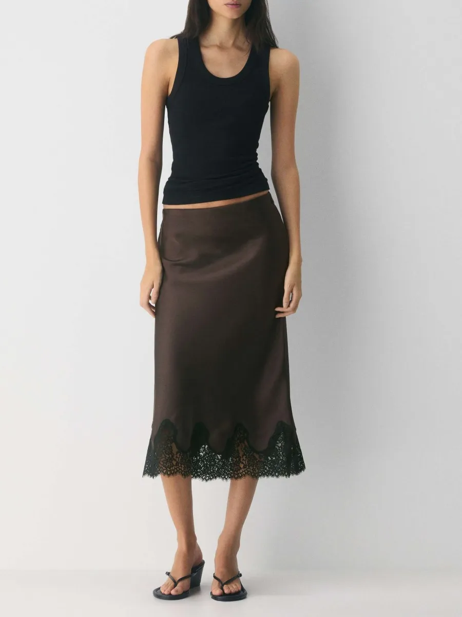 Satin Lace Midi Skirt