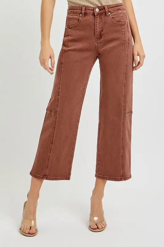 High Rise Crop Wide Barrel Jeans
