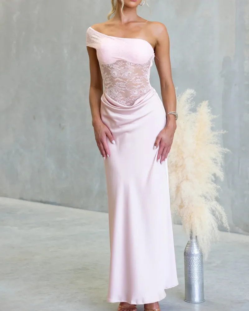Lace Trim Satin Maxi Dress