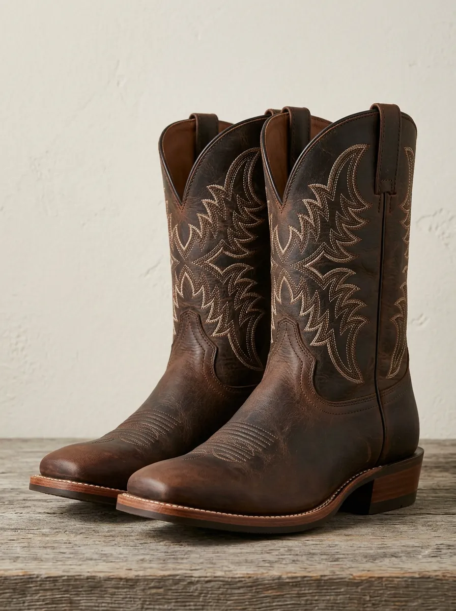 Open-Range Embroidered Leather-Look Collection Unisex Western Cowboy Boots