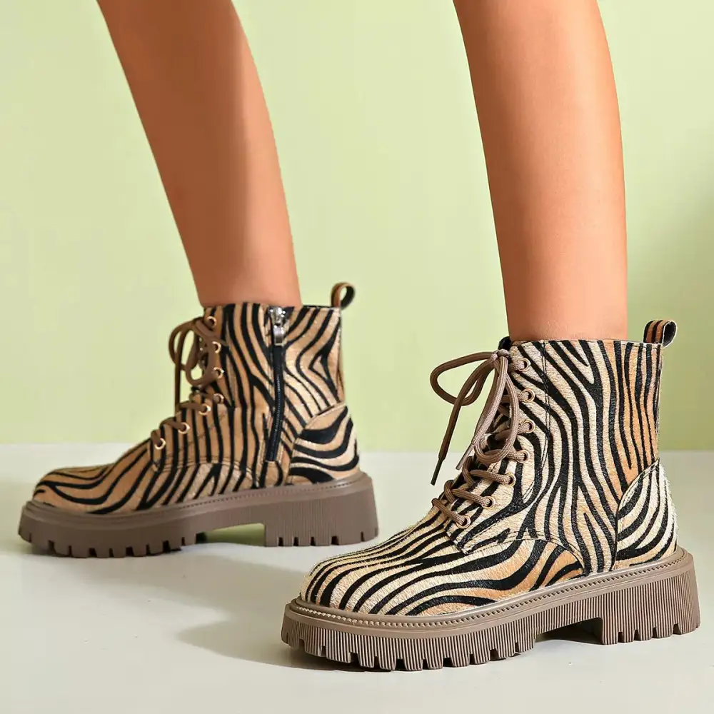 Animal Print Lace-Up Ankle Boots