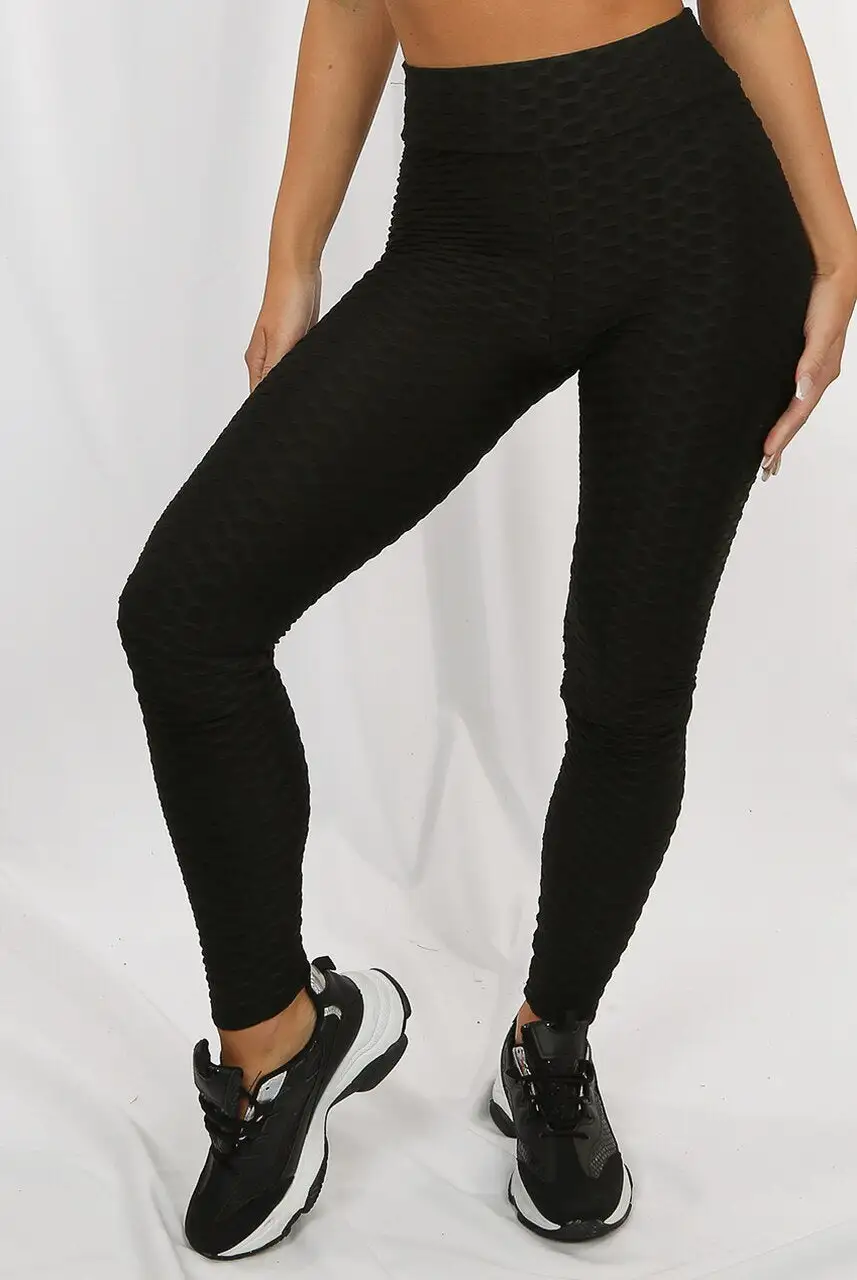 Textured Black Leggings For Edgy Casual Style
