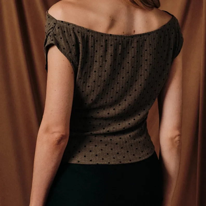 Slouchy Shoulder Polka Dot Top