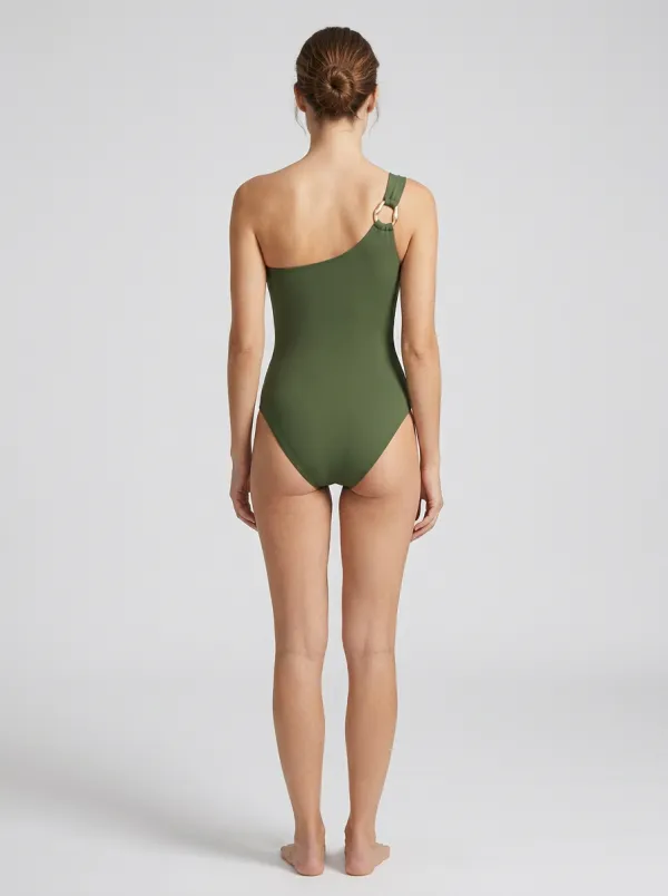 Women's One-Shoulder Ring-Detail Cutout One-Piece Swimsuit