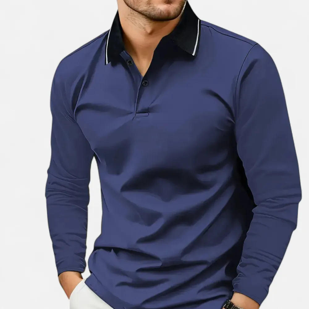 Rugby Style Breathable Long Sleeve Polo Shirt