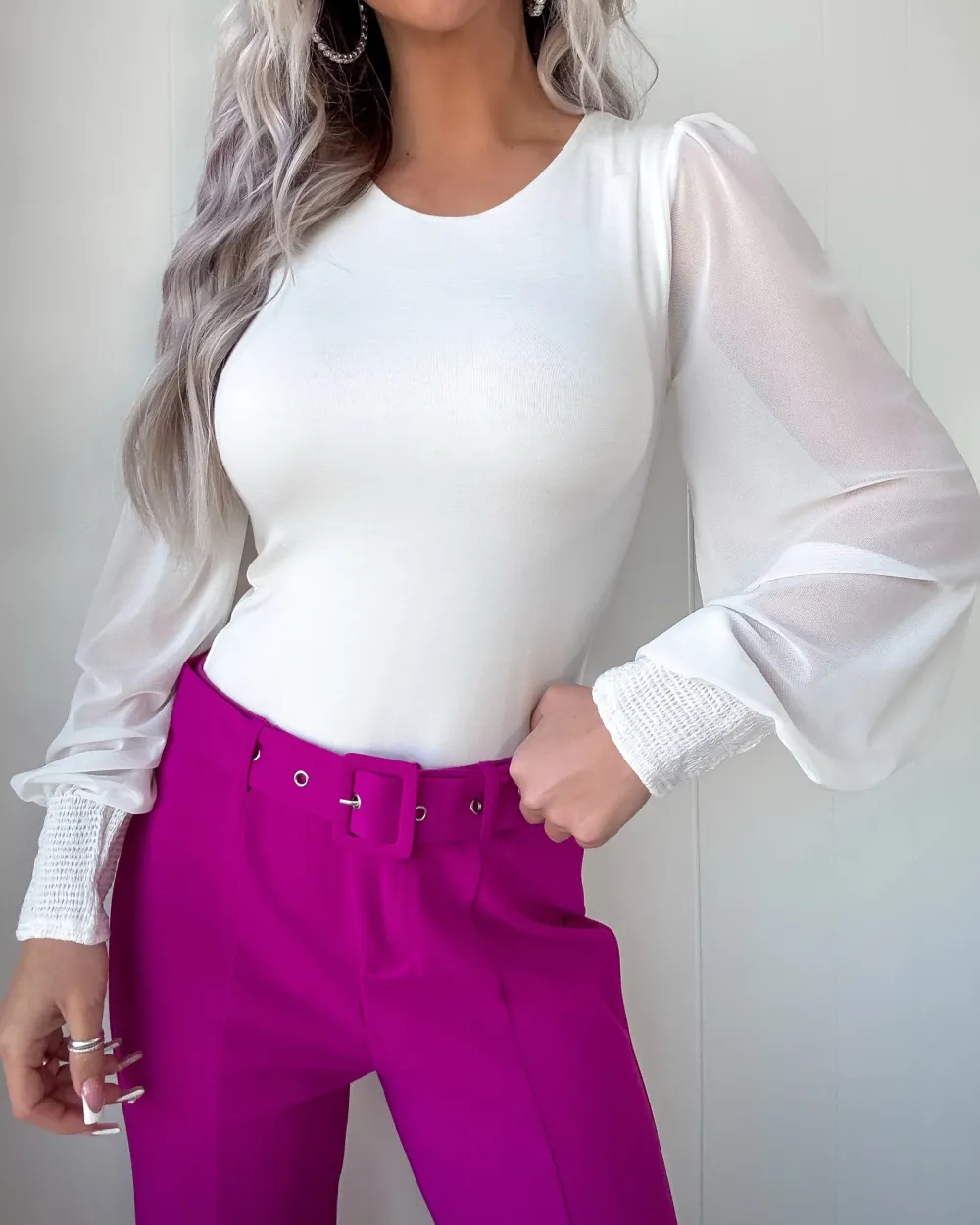 Mesh Sleeve Top - Ivory