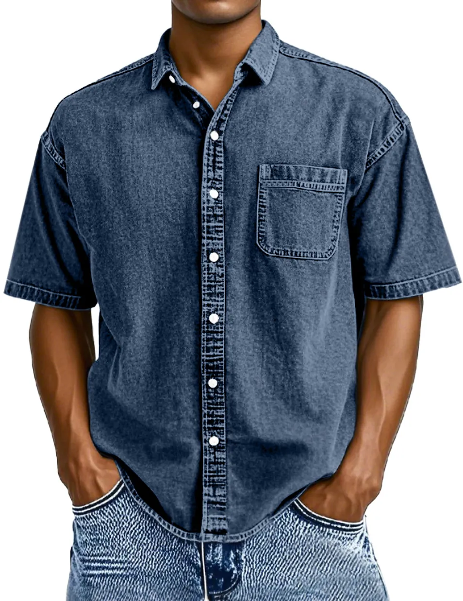 Short Sleeve Open Collar Button Front Shirt
