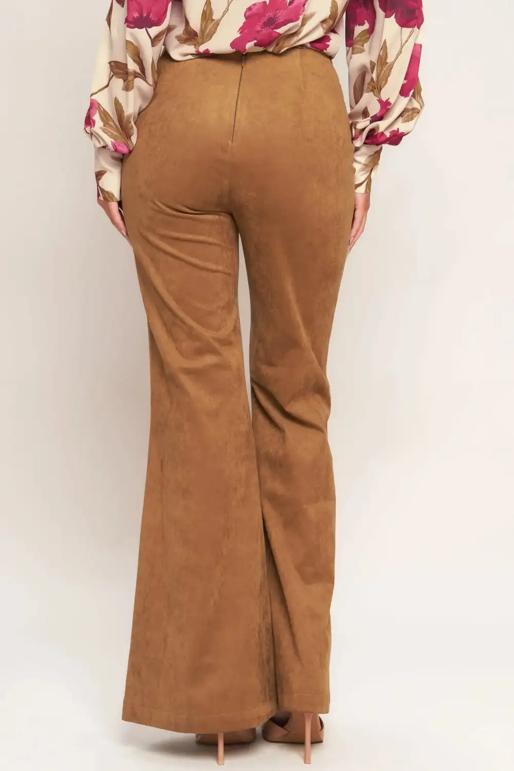 Faux Suede Lace Detail Flare Pants