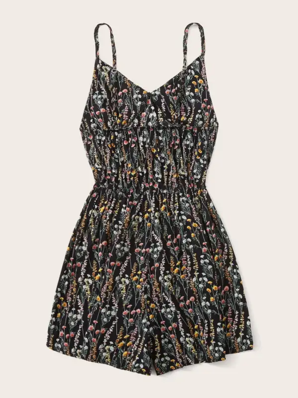 Printed Strap V Neck Romper